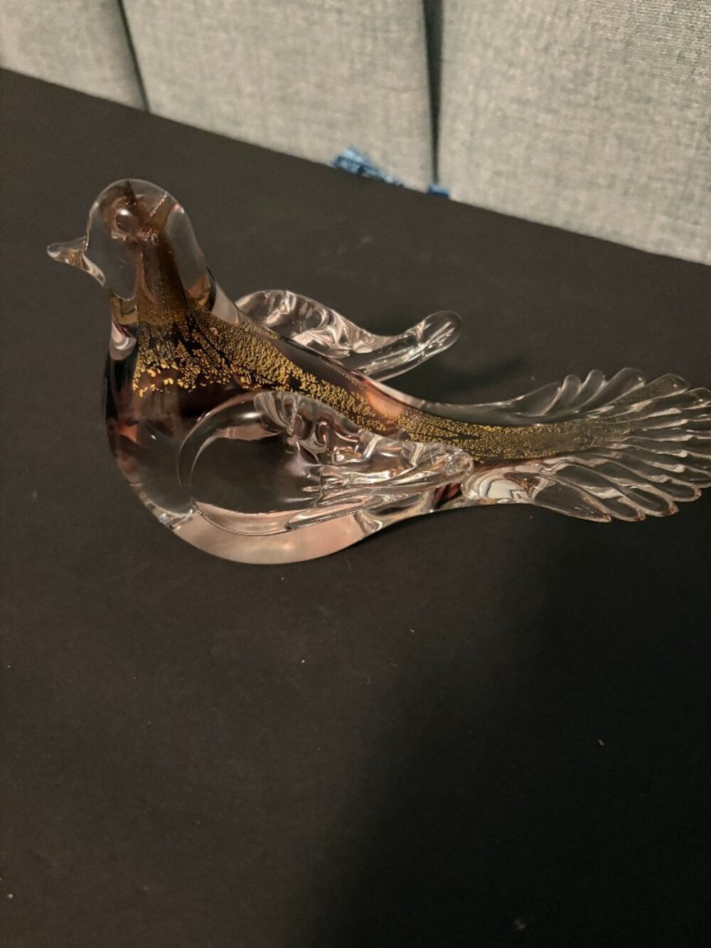 Crystal Blown Dove Bird w/Gold Flakes Murano Style Paperweight